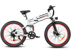White - SAMEBIKE LO26-Plus Electric Bike with red tires on a white background