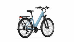 back view of Surf Blue A-Spadz Qreate City Air Electric Bike on a white background