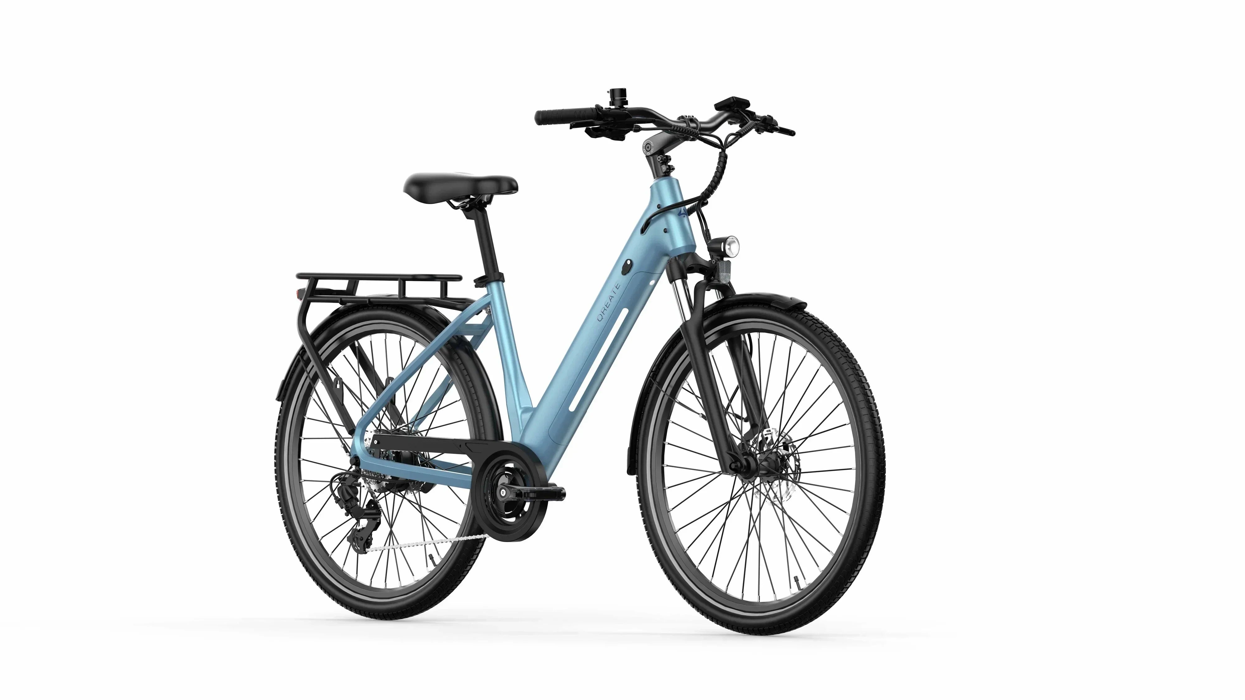 Blue A-Spadz Qreate City Air Electric bicycle on a white background - Pogo Cycles, Ireland