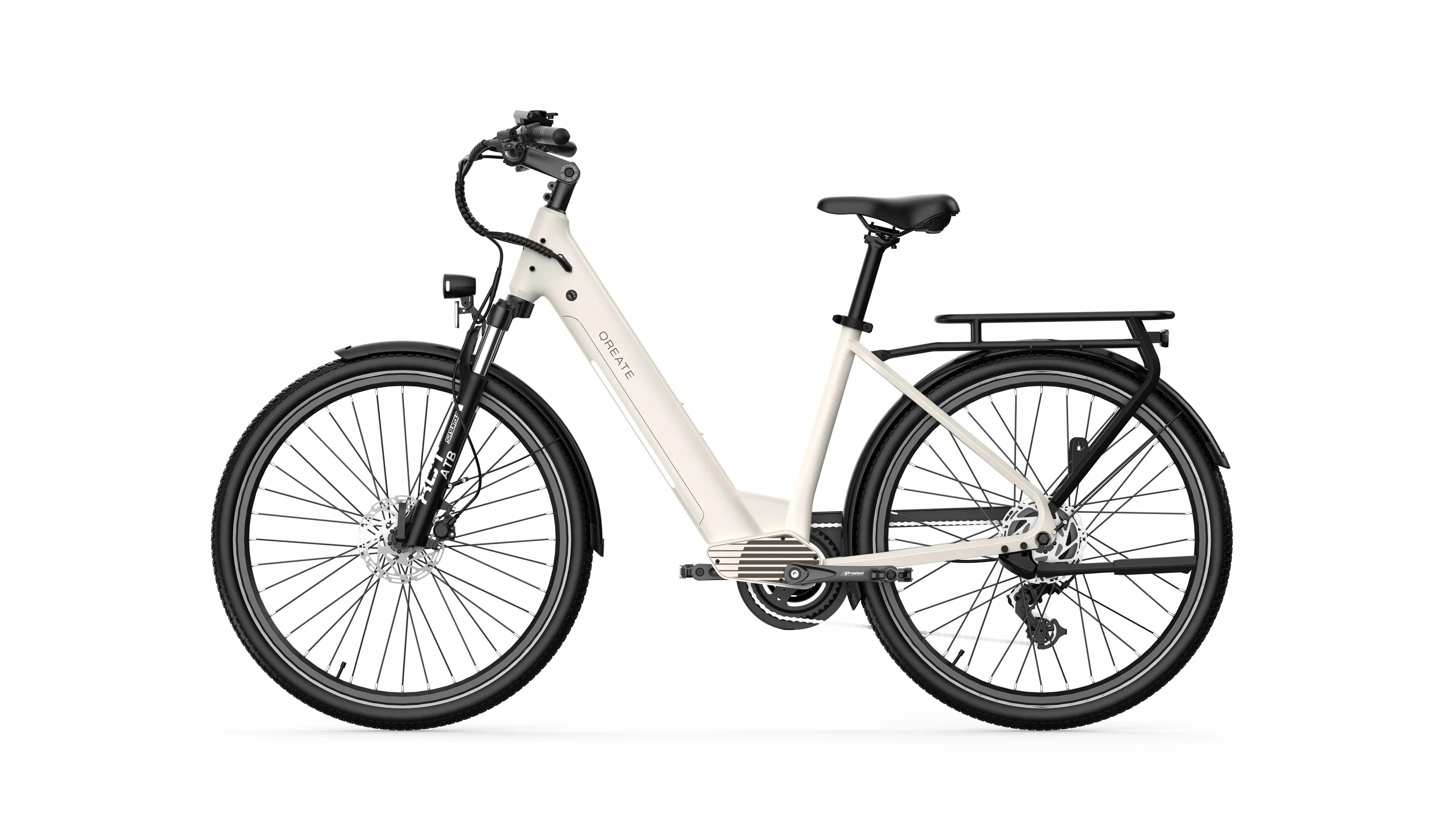 A-Spadz Qreate City Pro Electric Bike - Gravel Grey in white background- Pogo Cycles