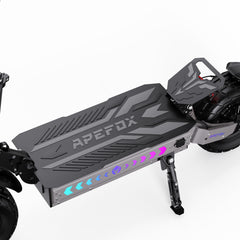 Gray electric scooter with 'Apefox' branding on a white background