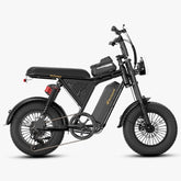 A black Bodywel M16 Pro electric fat-tire motorcycle with gold branding, a rear suspension spring, and a black battery pack mounted on the frame, shown against a light gray background.