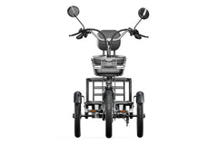 Front view of Cysum T1 Pro-wheeled adult tricycle with mirrors and a basket on a white background