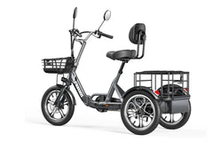 Cysum T1 Pro Tricycle-wheeled electric bike with a basket and seat on a white background