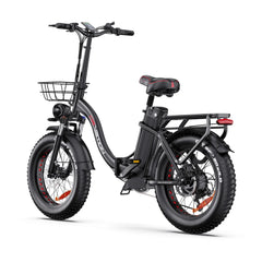 Back side of Drvetion CT20 PRO MAX Electric Bike in black with a basket on a white background