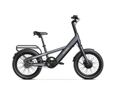Heybike EC Compact Sport Electric Bike - Gray with a small basket on a white background