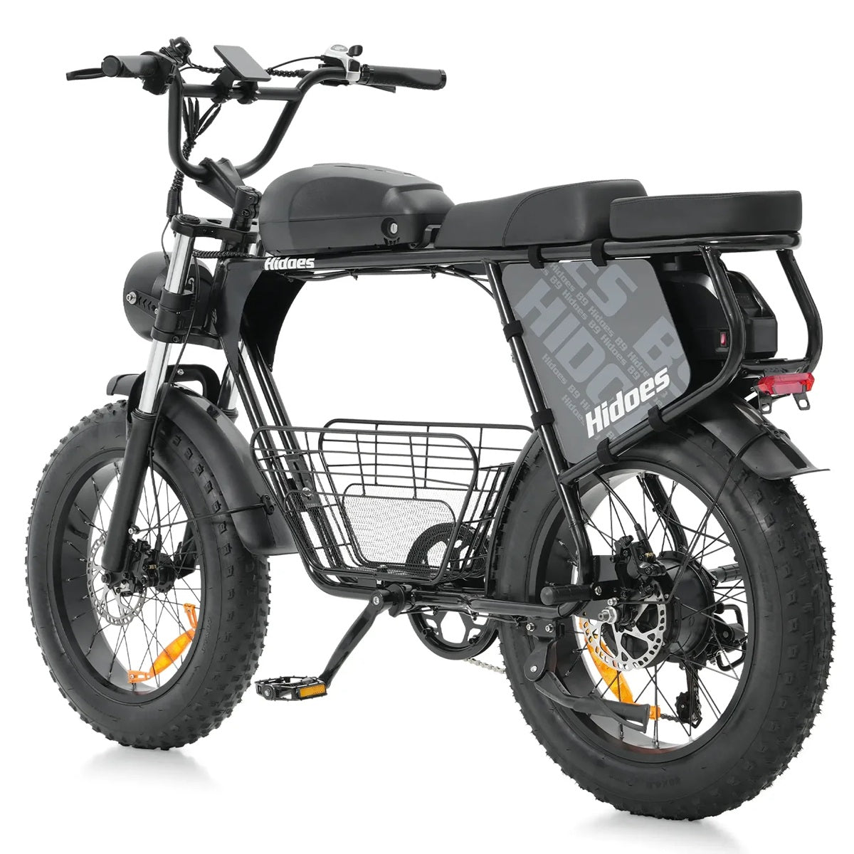 Black Hidoes B9 Electric Bike with a basket on a white background