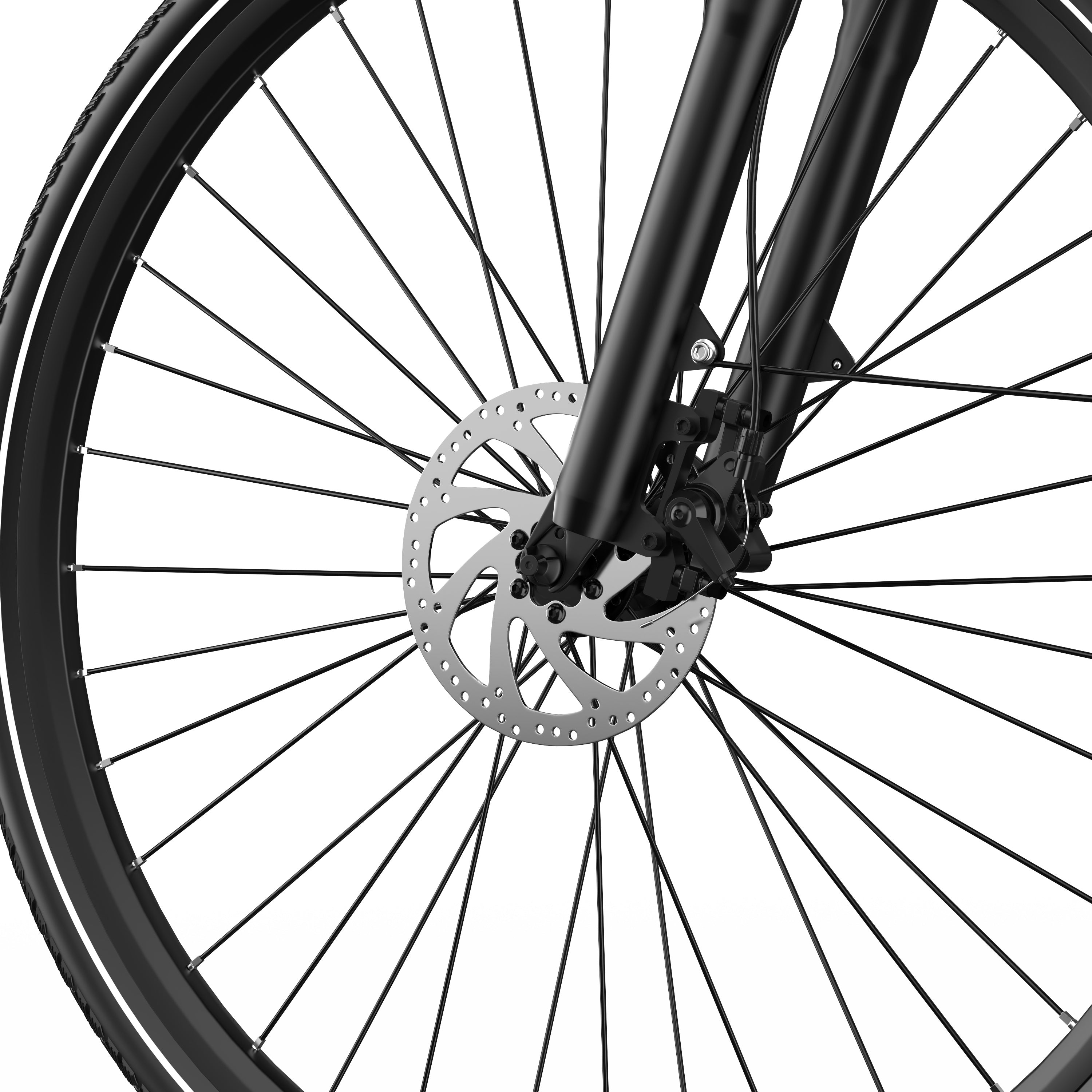 Close-up of a bicycle wheel with disc brake on a white background - ONESPORT OT12 Urban Electric Bike