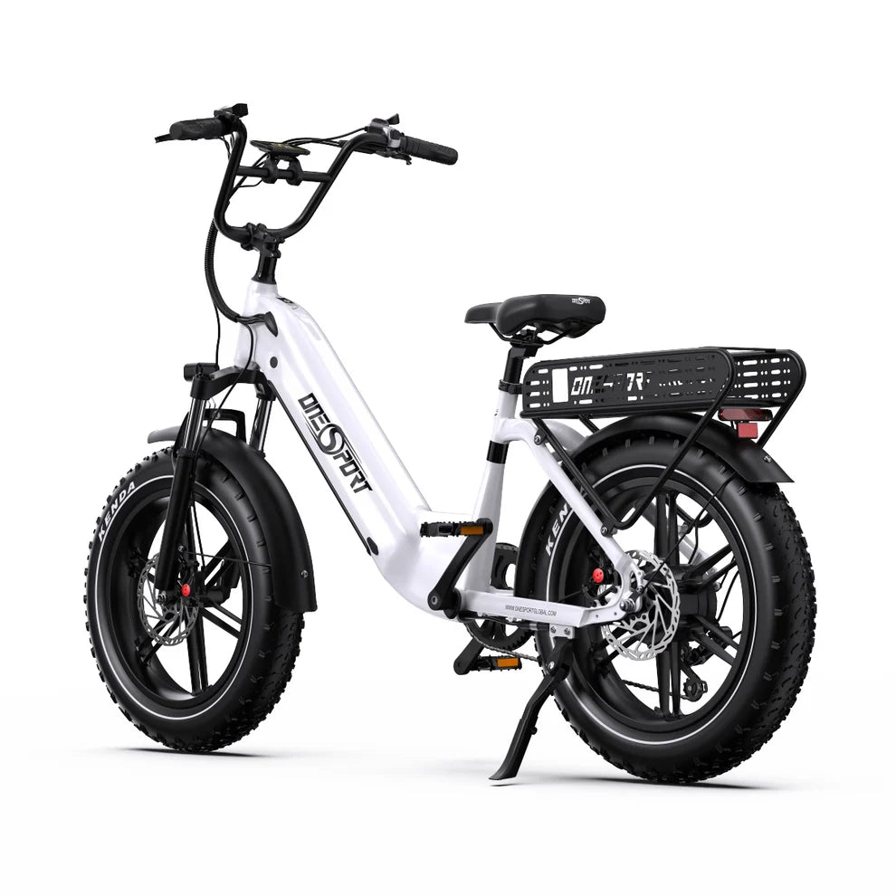 White Onesport OT08 electric bike with black details on a white background