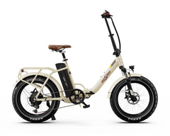 Beige Onesport OT16 MAX Folding Electric Bike with a brown seat on a white background