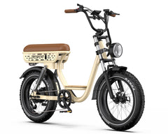 Onesport W77 Electric Bike - Beige with a brown seat on a white background