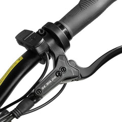 Close-up of a SAMEBIKE LO26-Plus Electric Bike handlebar with brake lever and gear shifter on a white background