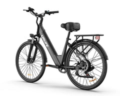 Black URLIFE E26 Step-Through Electric bicycle on a white background