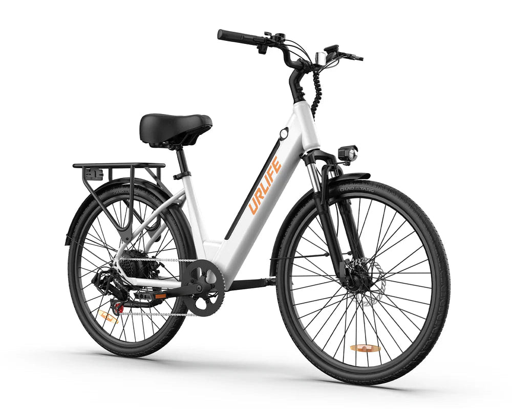 URLIFE E26 Step-Through Electric bicycle with 'URLIFE' branding on a white background