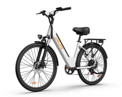 White URLIFE E26 Step-Through Electric Bike with black details on a white background