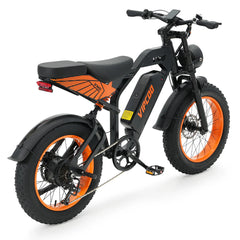 Black VIPCOO VM6 Electric City Bike with orange accents on a white background