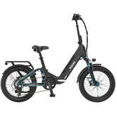 A black Vitilian u9 folding electric bicycle with teal accents on the frame and front fork, shown from a side profile on a solid white background.