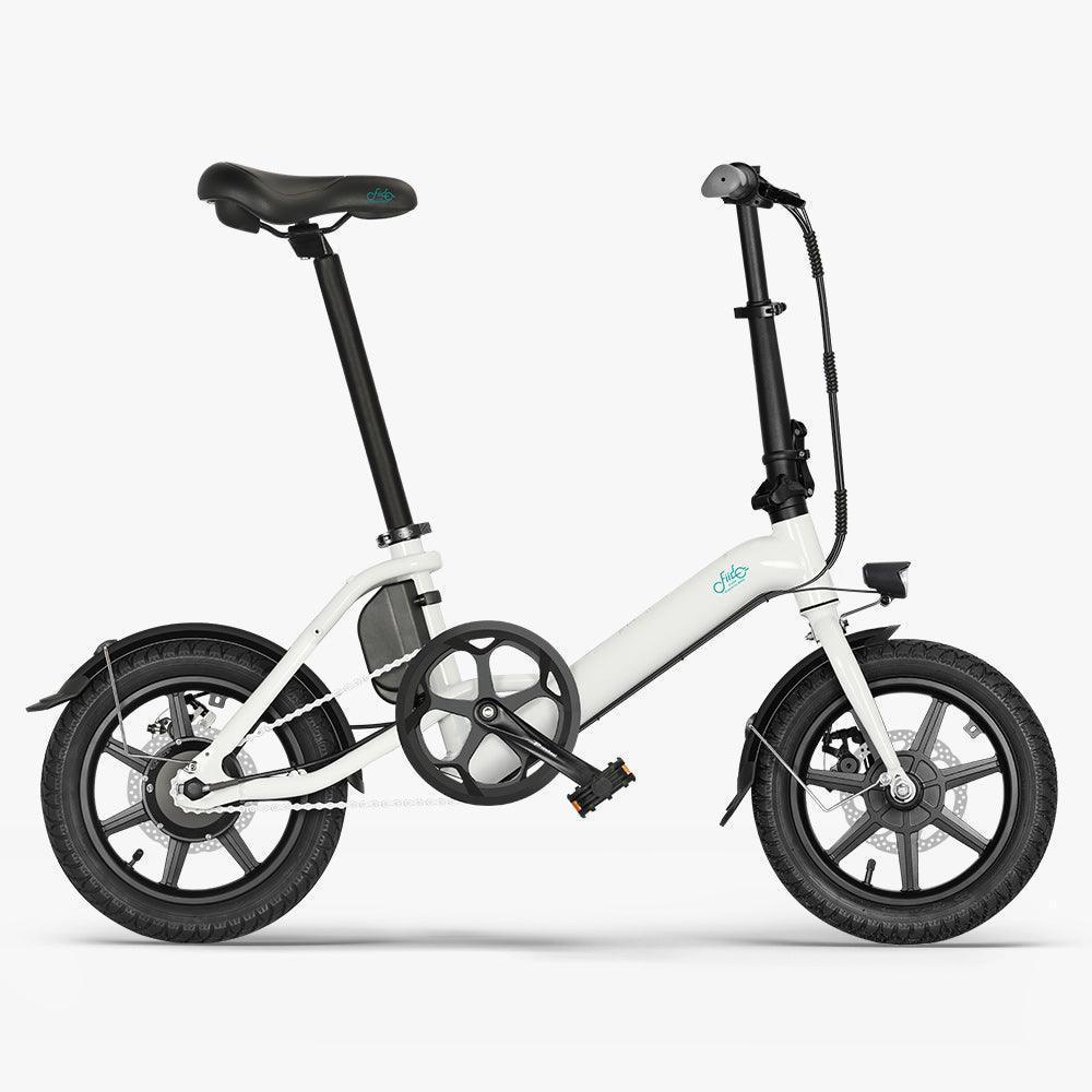Fiido D3 Pro electric bike with mudguard and light, white frame, sold by Pogo Cycles
