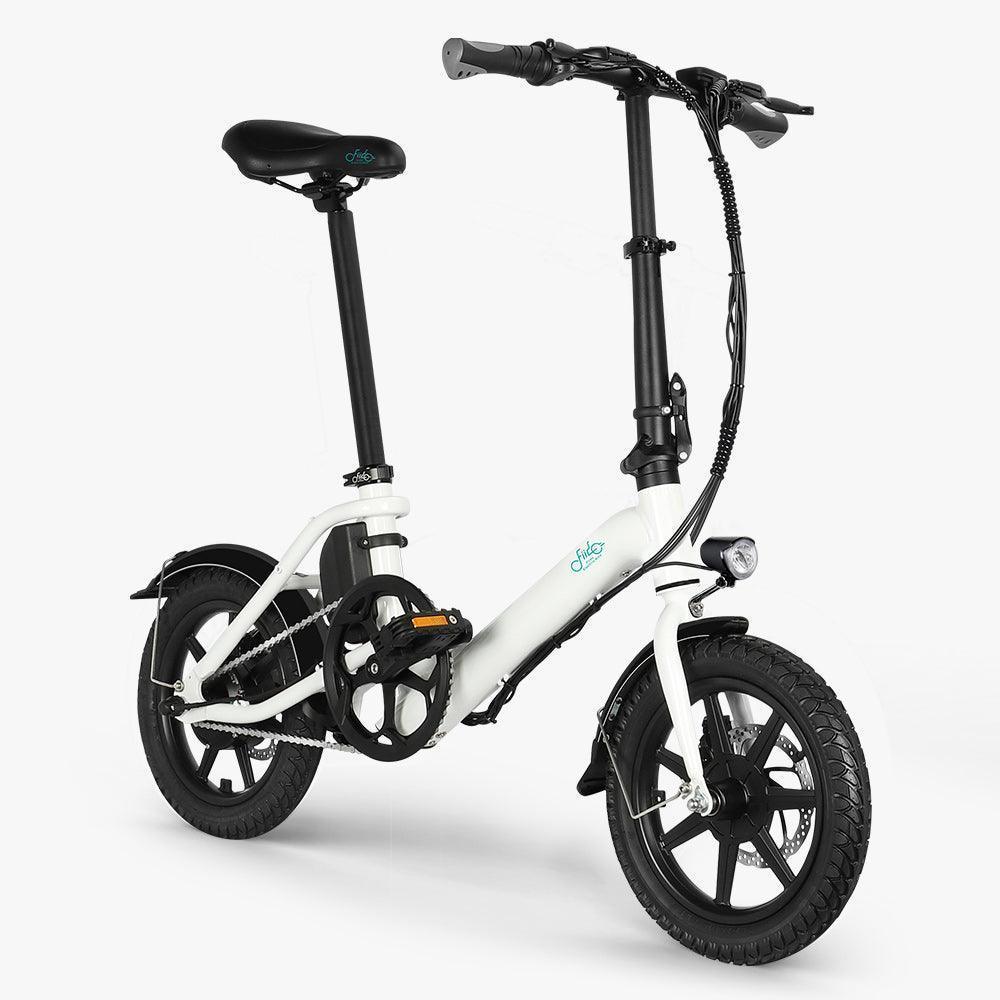 Fiido D3 Pro electric bike with mudguard and front light, white frame, at Pogo Cycles