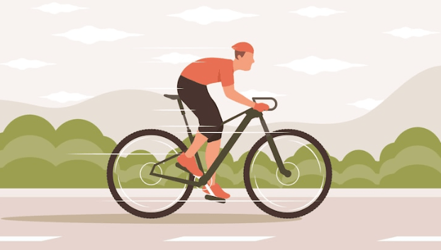 Illustration of a person riding an e-bike outdoors, Pogo Cycles electric bike concept