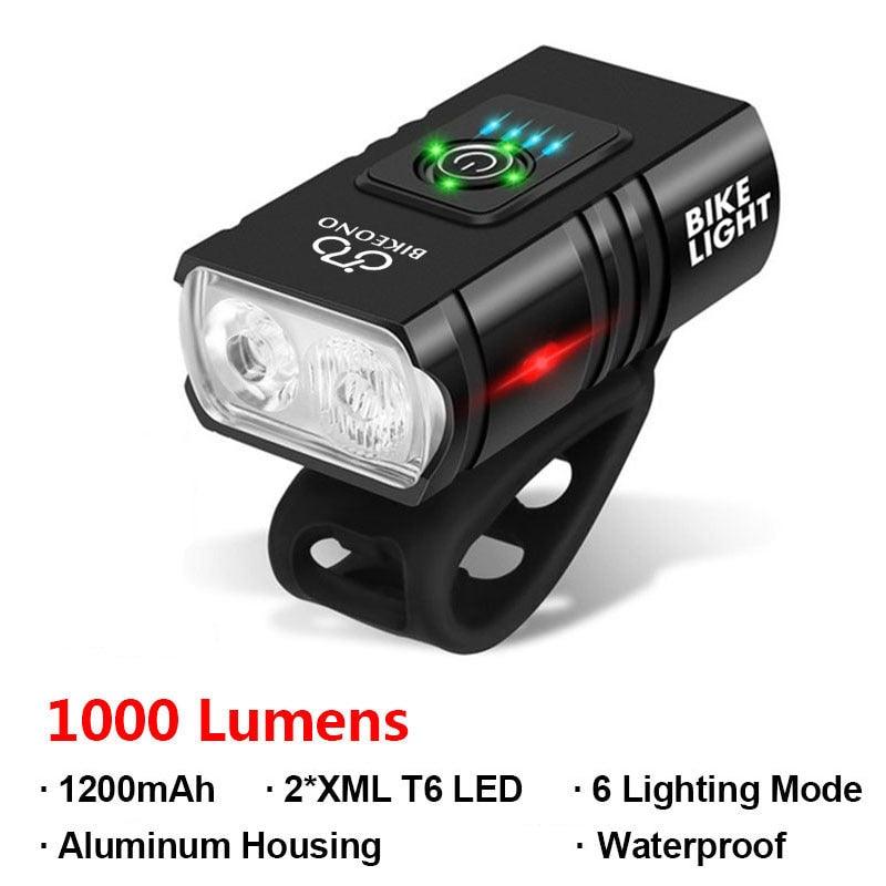 1000LM BIKEONO Bike Light Headlight T6 Bicycle Flashlight LED USB Rechargeable Torch Aluminum Alloy Cycling High Beam Low Accessories - Pogo Cycles