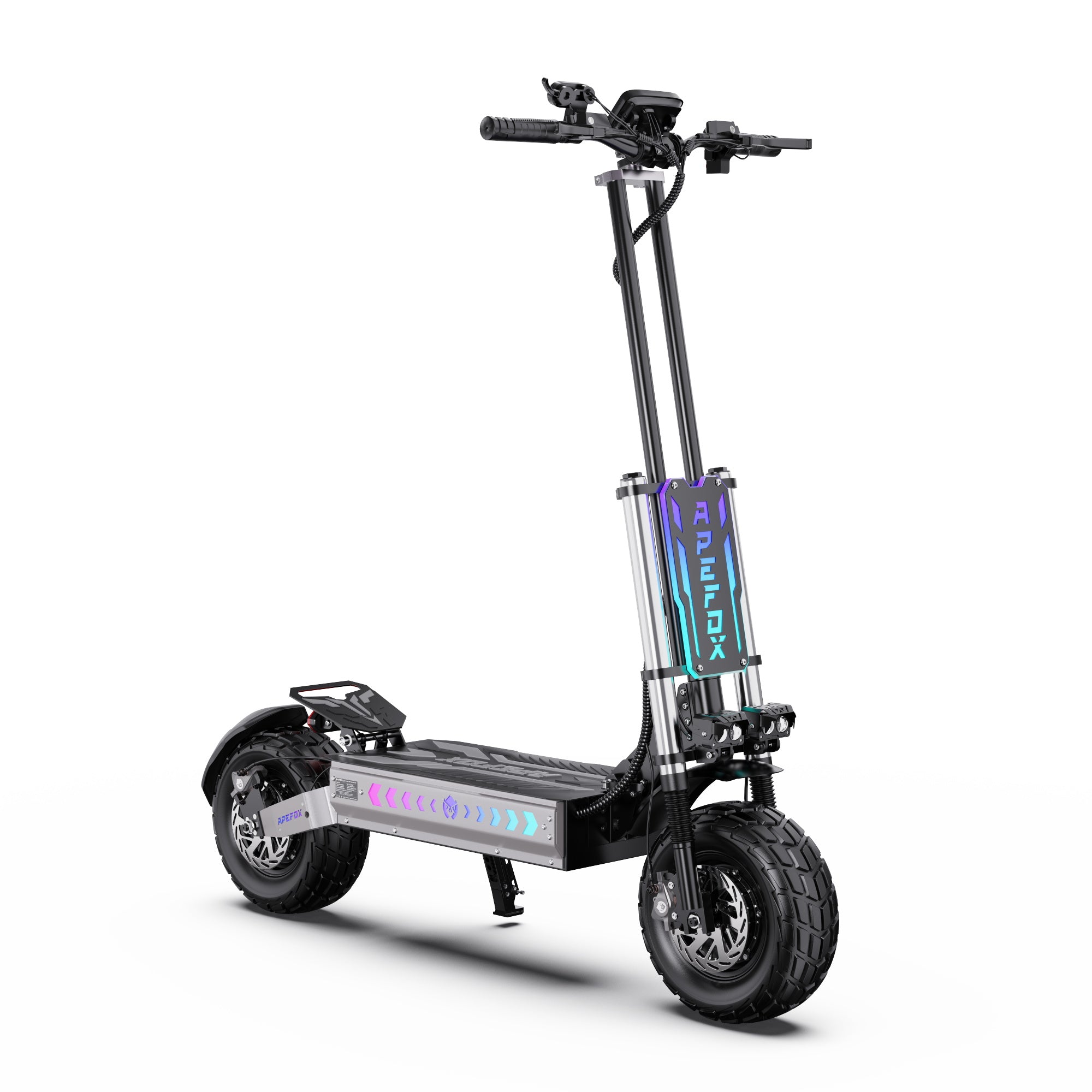 APEFOX T90 Dual Drive Electric Scooter in black with visible branding on a white background