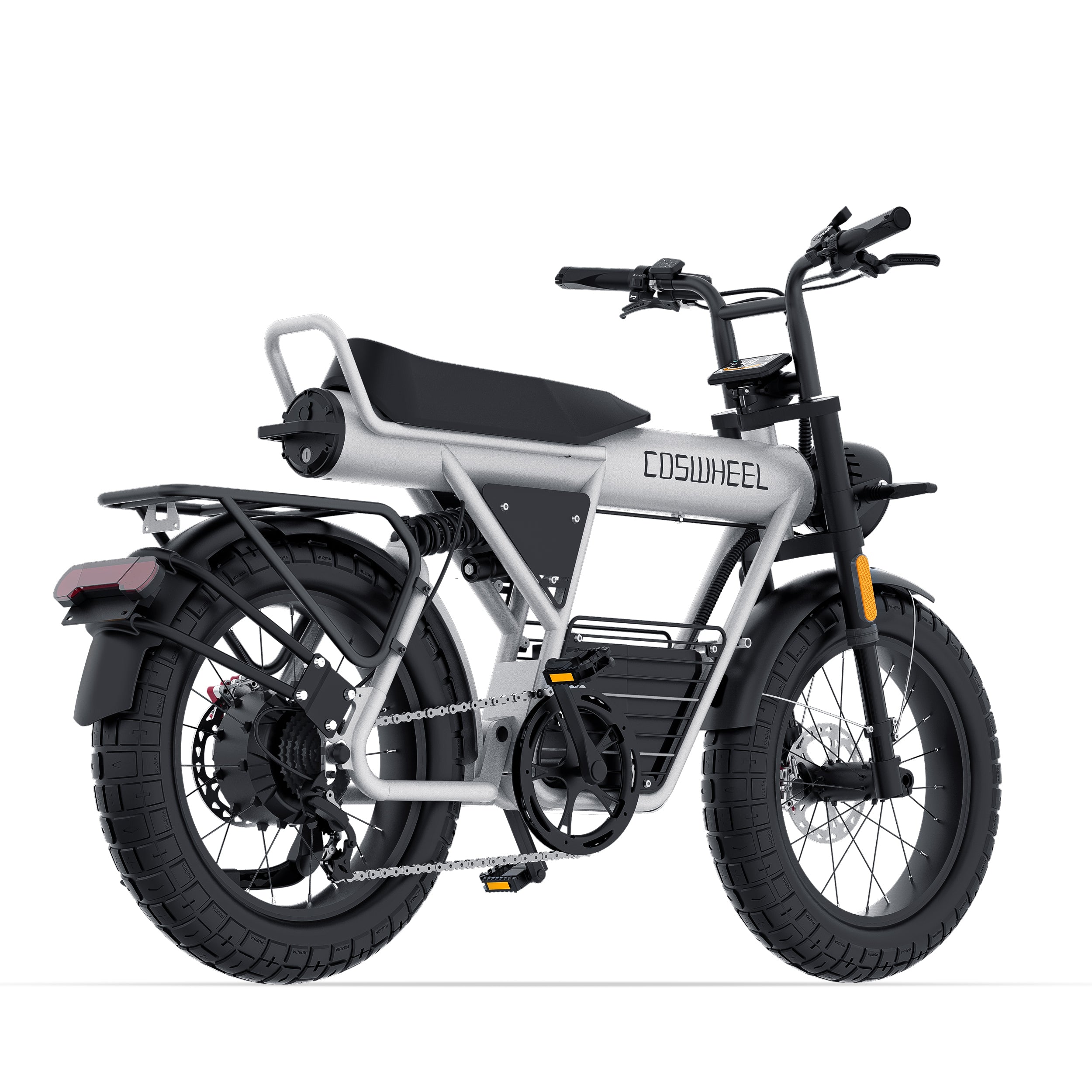 Battery view of Coswheel CT20 2.0 Cargo Electric Bike on a white background
