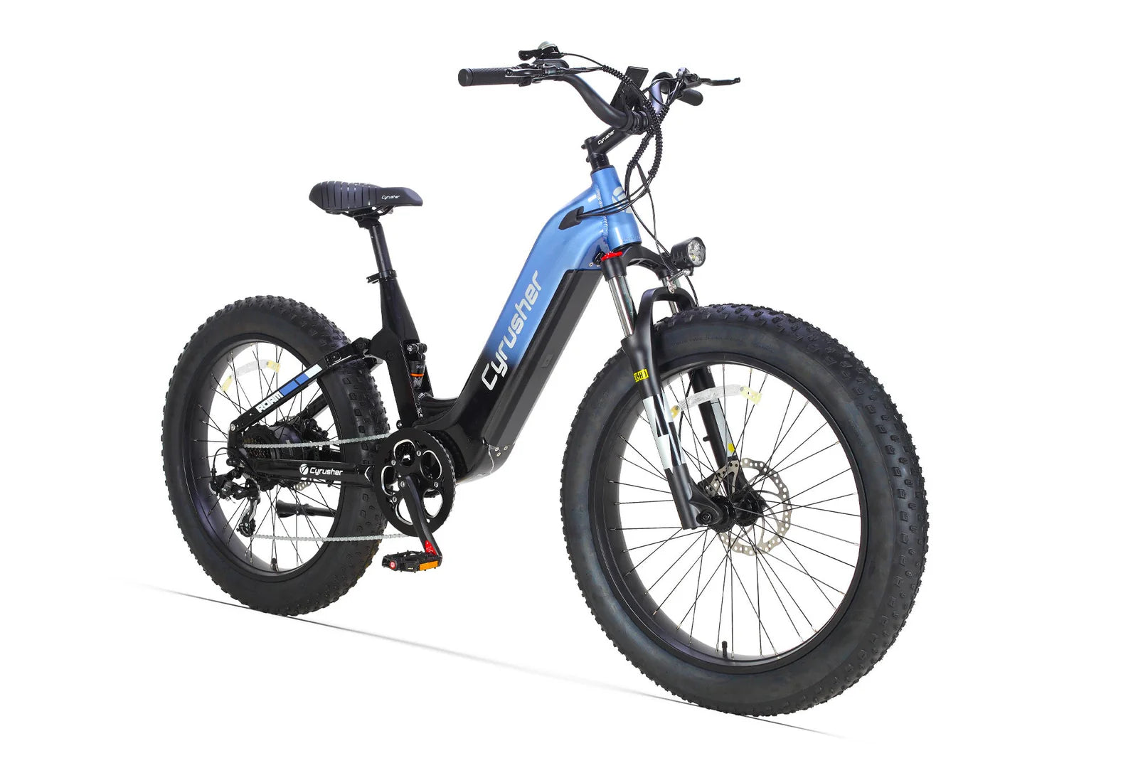 Blue Cyrusher Roam Step-Thru Electric Bike on a white background