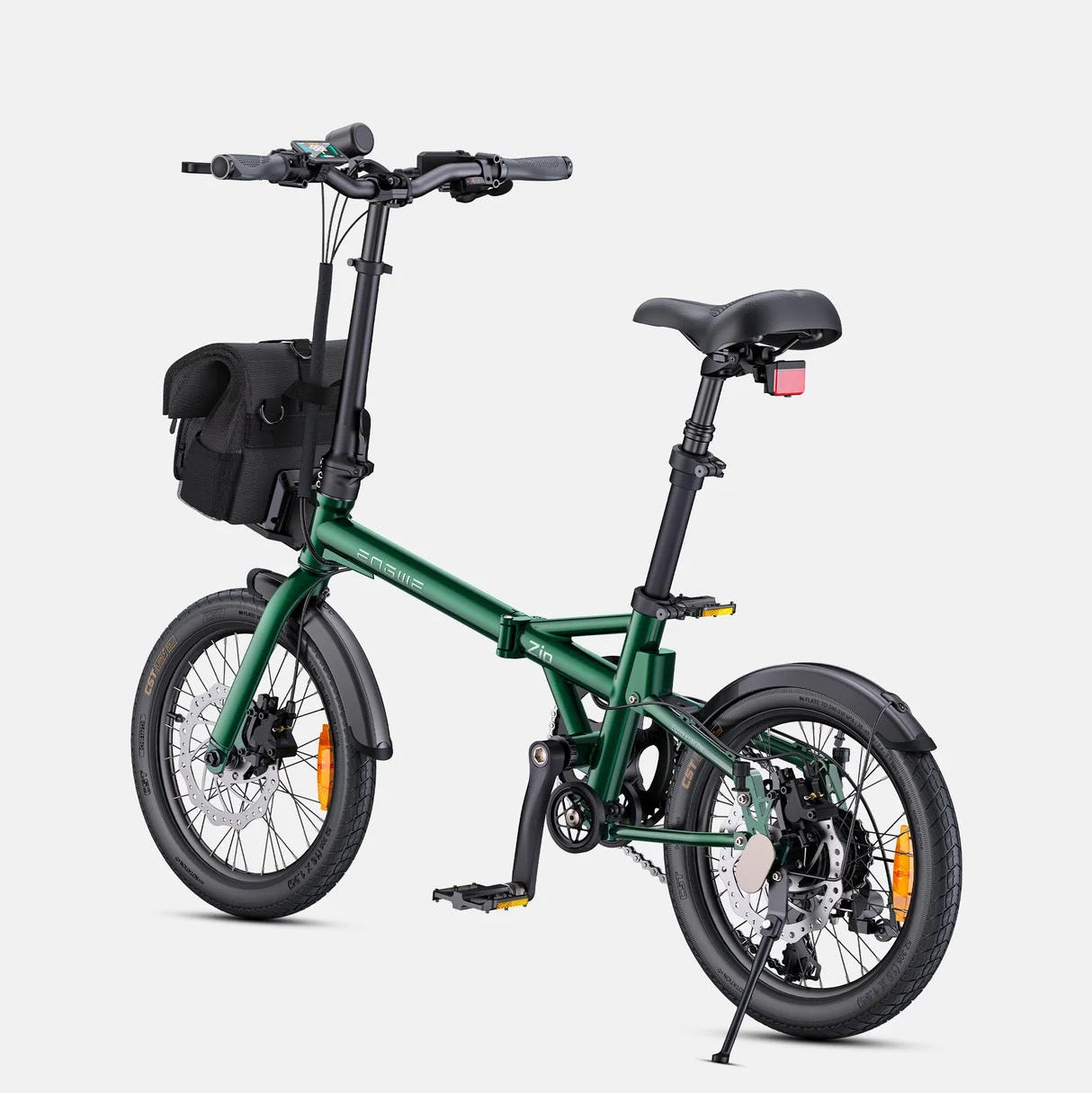 ENGWE Zip Folding Electric Bike in green on a white background  Pogo Cycles, Ireland