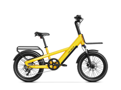 Yellow Heybike EC Compact Sport Electric Bike with black details on a white background