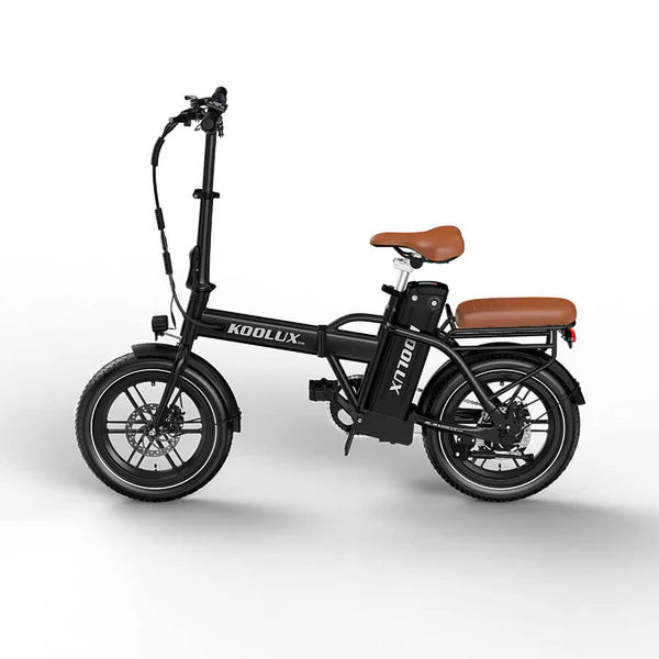 KOOLUX X10 Electric Bike in black with brown seat on a white background
