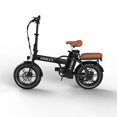KOOLUX X10 Electric Bike in black with brown seat on a white background