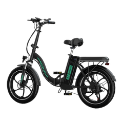 Side View of Black KOOLUX BK6S 3.0 Folding Electric Bike with green branding on a white background