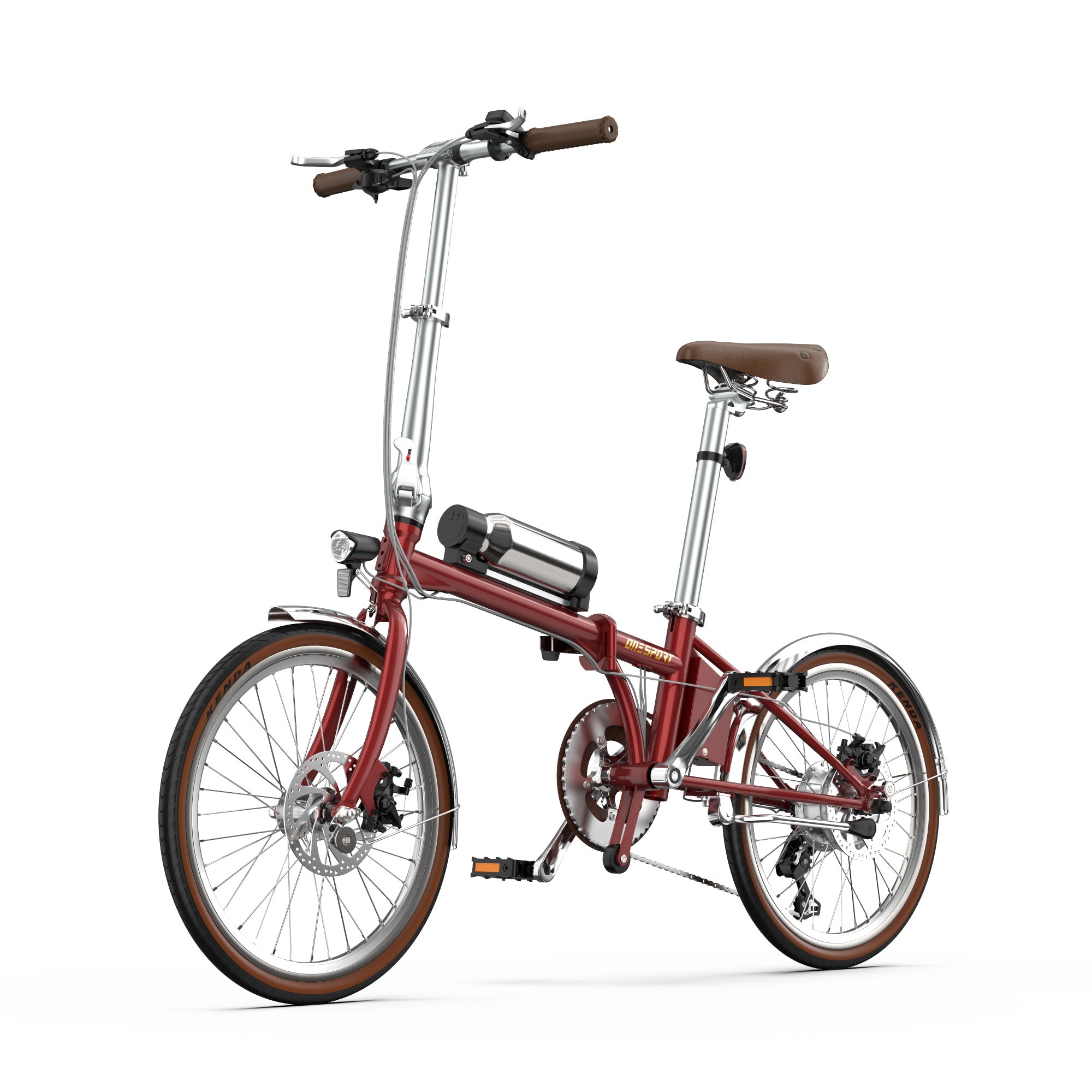 Red Onesport OT02 Pro Electric folding bicycle on a white background
