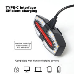Rechargeable Warning Bike Lights with Turn Signals Cycling Back Light Wireless Remote Control Bike Rear Light for Night Riding