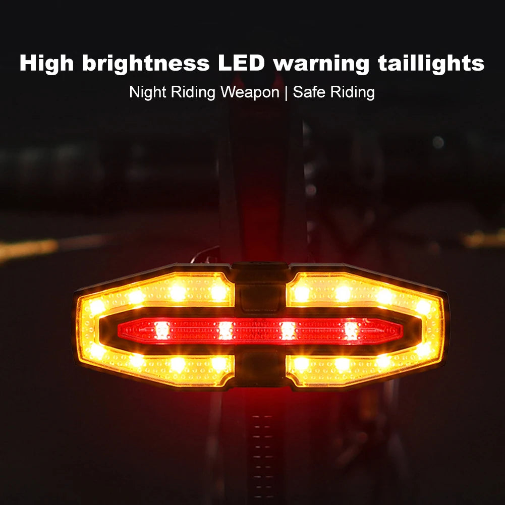 Rechargeable Warning Bike Lights with Turn Signals Cycling Back Light Wireless Remote Control Bike Rear Light for Night Riding