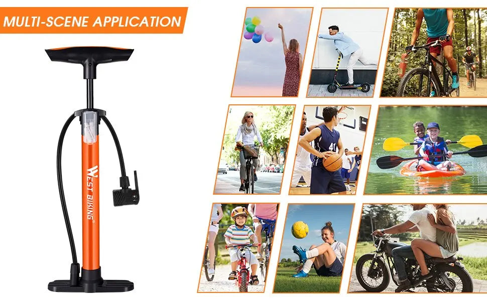 WEST BIKING 160PSI High Pressure Pump Schrader Presta MTB Bicycle Floor Pump Cycling Air Pump Tire Ball Motorcycle Car Inflator