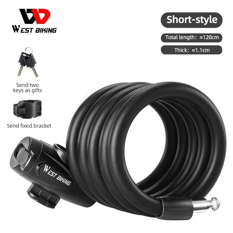 WEST BIKING Antifreezing Bicycle Cable Lock Portable Anti-Theft Bike Wire Lock With 2 Keys E-Bike Scooter Motorcycle Safety Lock