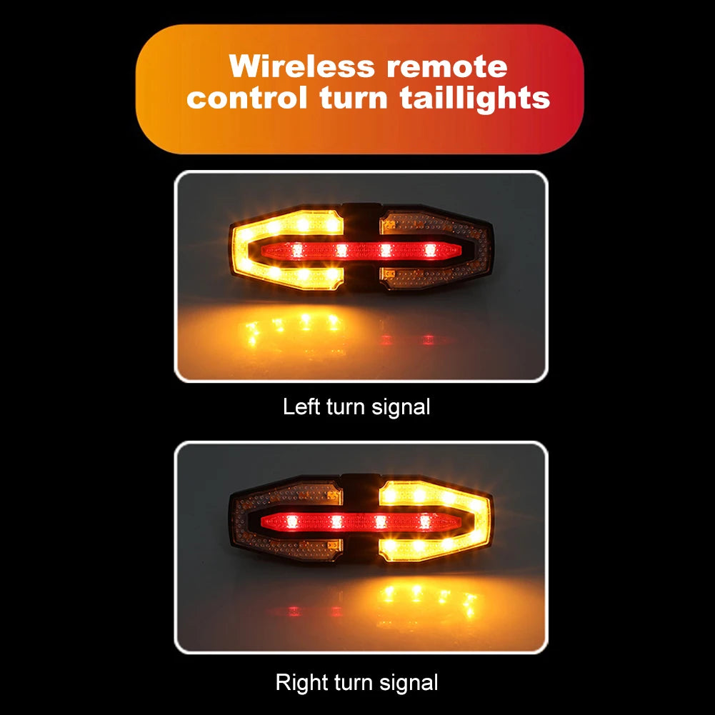 Rechargeable Warning Bike Lights with Turn Signals Cycling Back Light Wireless Remote Control Bike Rear Light for Night Riding