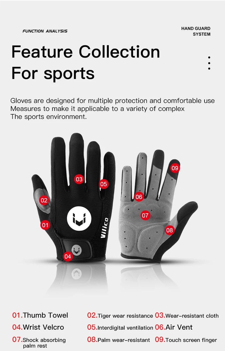 Kyncilor Outdoor Bicycle Anti slip and Sweatproof Long Finger Gloves Breathable and Shock Absorbent Sports Mountain Bike Gloves
