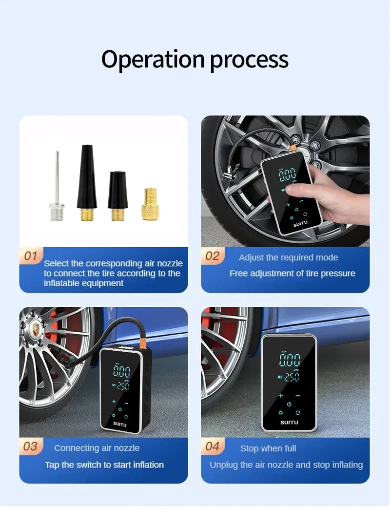 Wireless Air Pump 150psi Touch Screen Portable Electric Tire Inflator For Car Bicycle Motorcycle Mini Air Compressor Injector