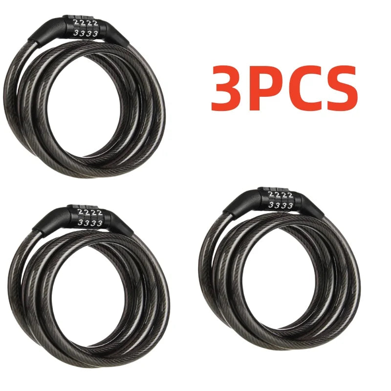 Anti theft bicycle lock, 4-digit password lock, 1-meter ultra strong cable, suitable for mountain bikes, road bikes,