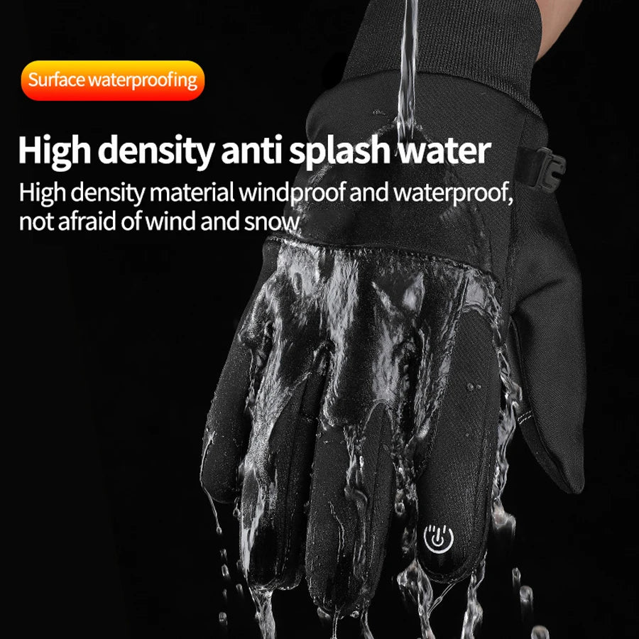 Outdoor motorcycle gloves with winter insulation and waterproof electric bike handle cover touch screen full finger riding equip