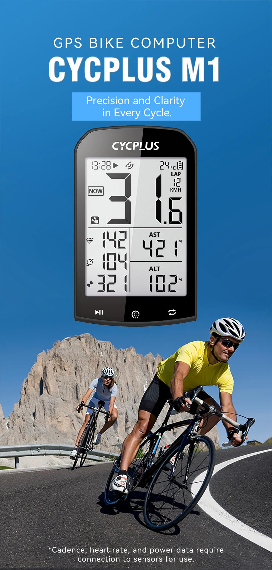 CYCPLUS M1 GPS Bicycle Computer Cycling Speedometer Bluetooth 5.0 ANT+ Ciclismo Speed Meter for Garmin Zwift Bike Accessories