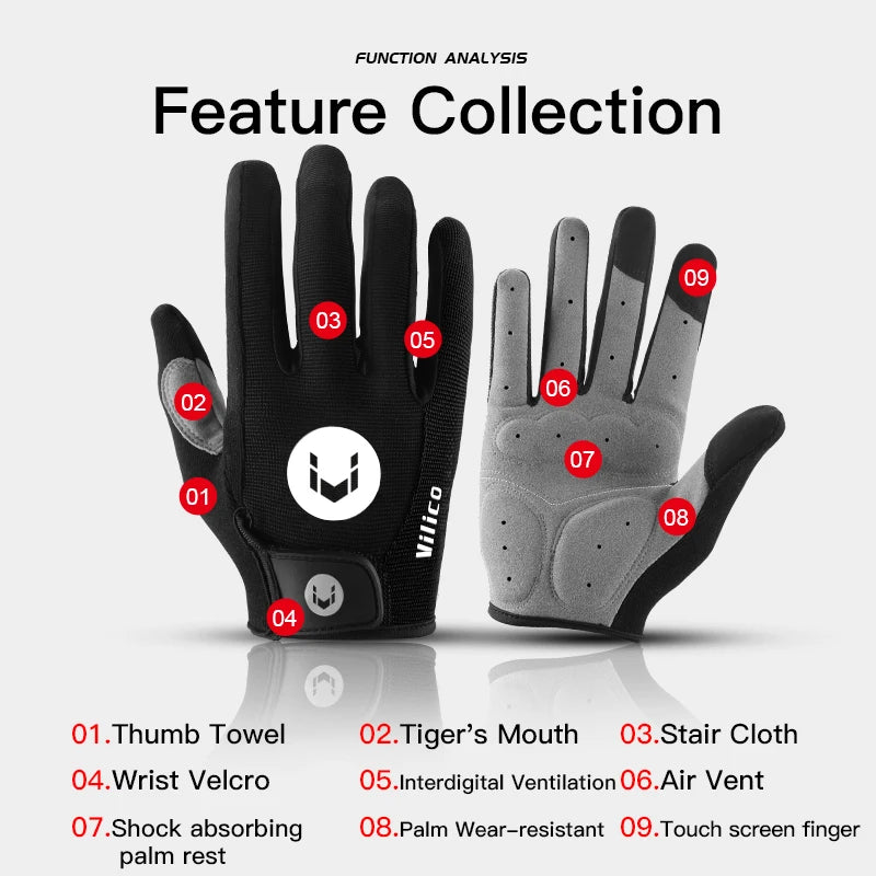 Kyncilor Outdoor Bicycle Anti slip and Sweatproof Long Finger Gloves Breathable and Shock Absorbent Sports Mountain
