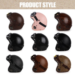 UCHOOSE Retro Motorcycle Helmet PU Leather Open Face 3/4 Chopper Bicycle Helmets Classic Casco Moto Vintage