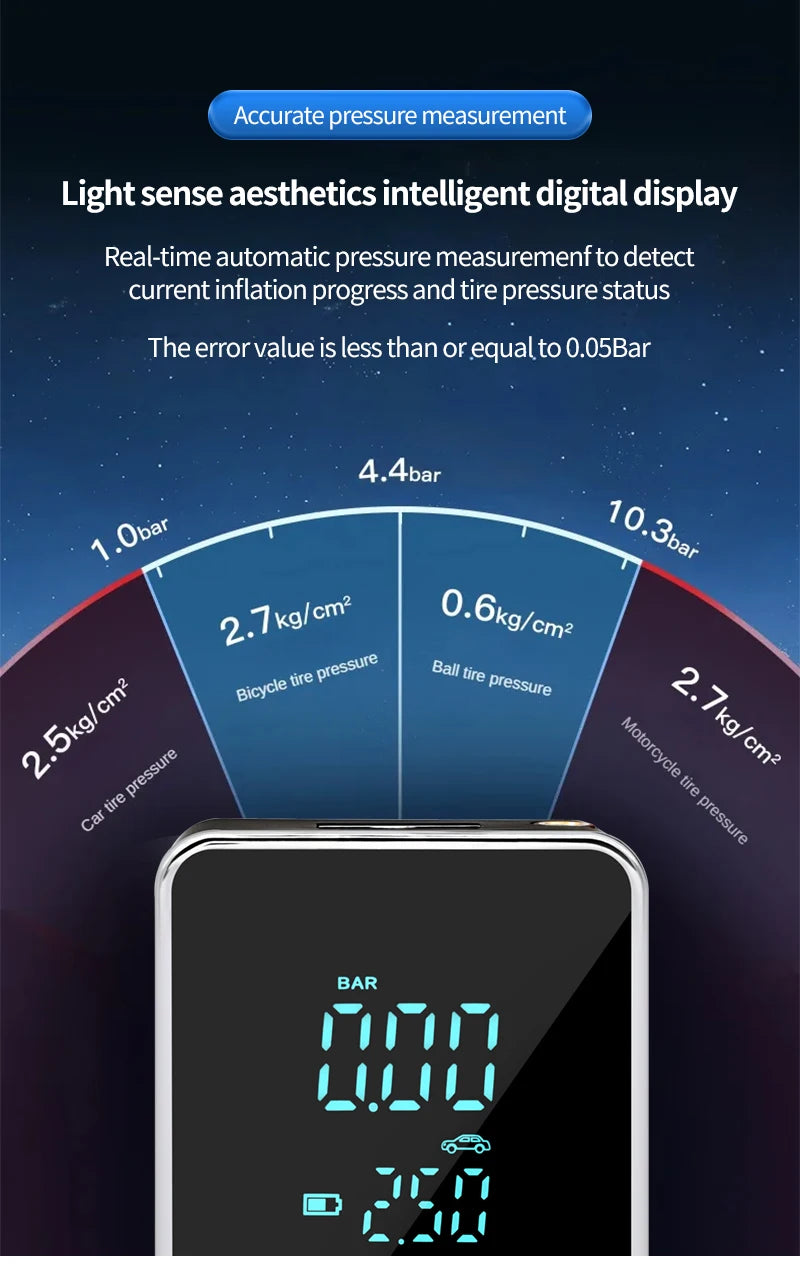 Wireless Air Pump 150psi Touch Screen Portable Electric Tire Inflator For Car Bicycle Motorcycle Mini Air Compressor Injector