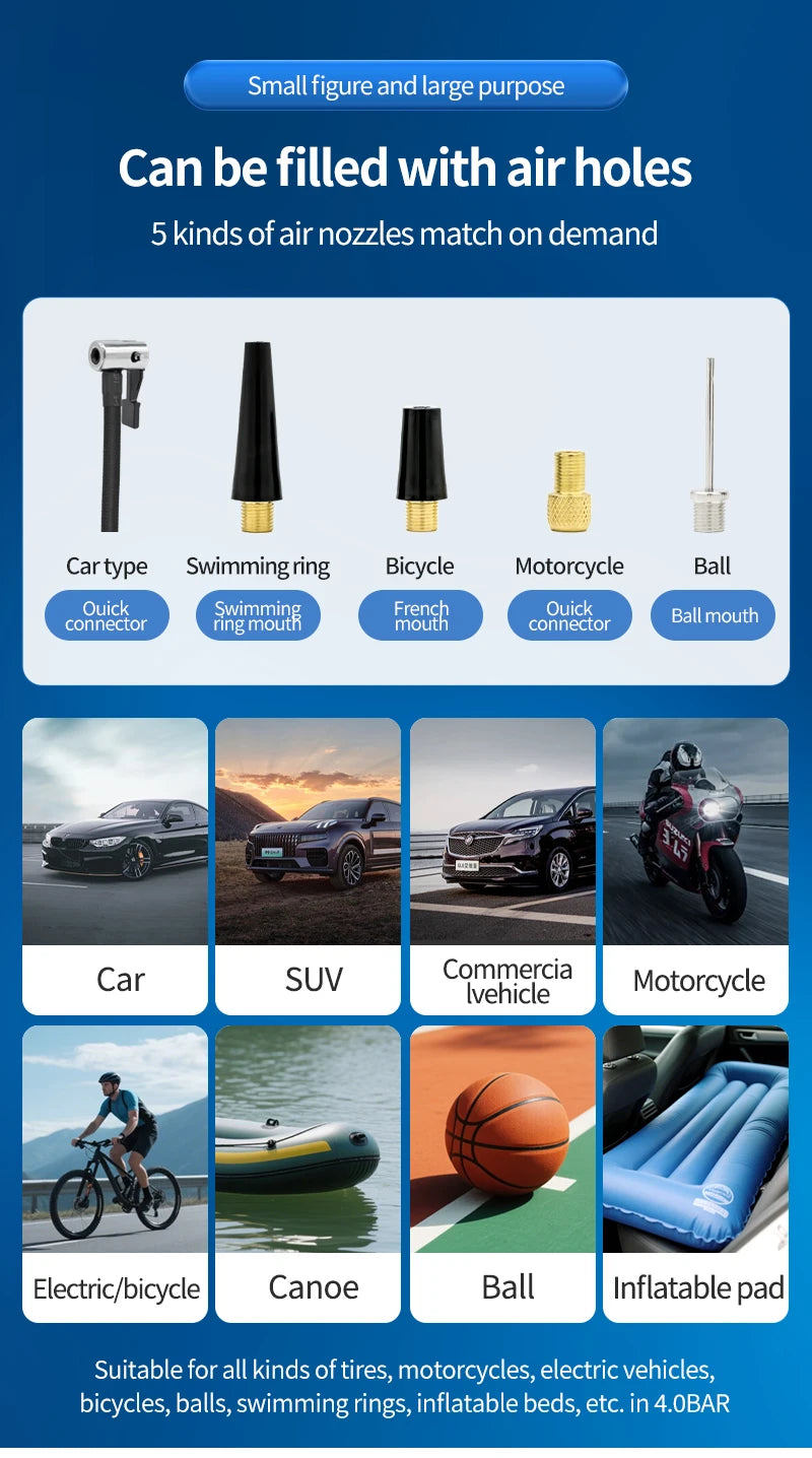 Wireless Air Pump 150psi Touch Screen Portable Electric Tire Inflator For Car Bicycle Motorcycle Mini Air Compressor Injector