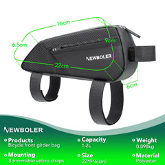 NEWBOLER Bike Bag 1.2L Portable Frame Front Tube Cycling Bag MTB Road Bicycle Pannier Bag Large Capacity Ultralight Cycling Bag
