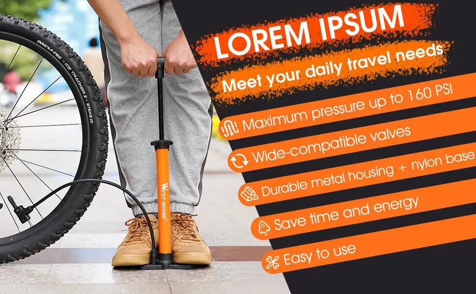 WEST BIKING 160PSI High Pressure Pump Schrader Presta MTB Bicycle Floor Pump Cycling Air Pump Tire Ball Motorcycle Car Inflator